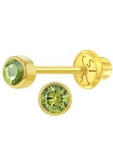 beautiful teeny-tiny gold light green birthstone earrings for babies and children